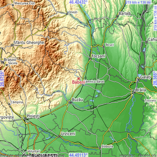 Topographic map of Băbeni