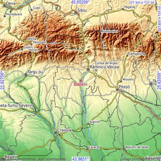 Topographic map of Băbeni