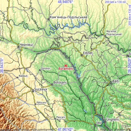 Topographic map of Avrămeni