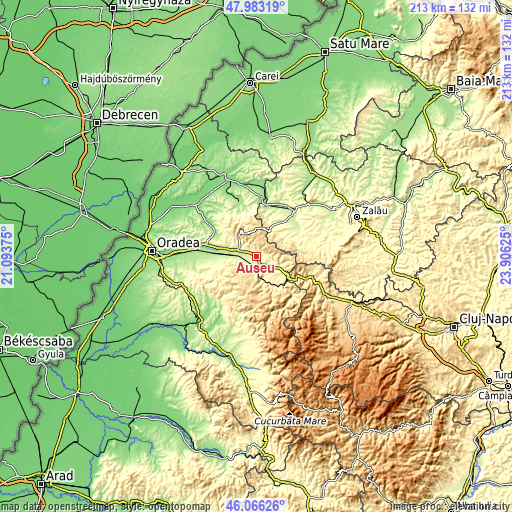 Topographic map of Auşeu