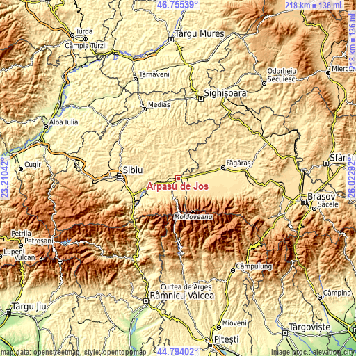 Topographic map of Arpaşu de Jos