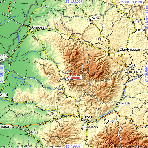 Topographic map of Arieşeni