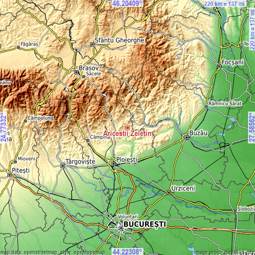 Topographic map of Ariceștii Zeletin