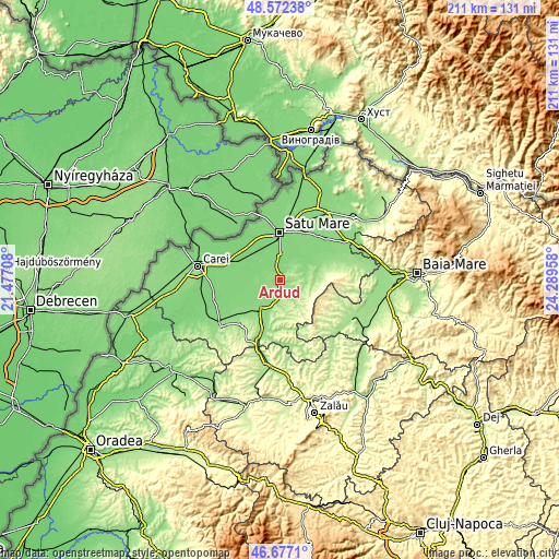 Topographic map of Ardud