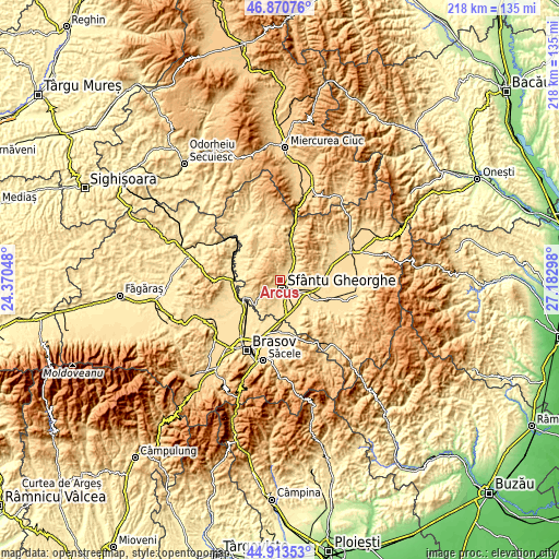 Topographic map of Arcuș