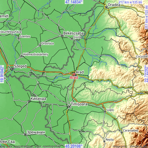 Topographic map of Arad