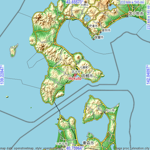 Topographic map of Hokuto