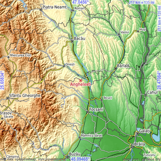 Topographic map of Anghelești