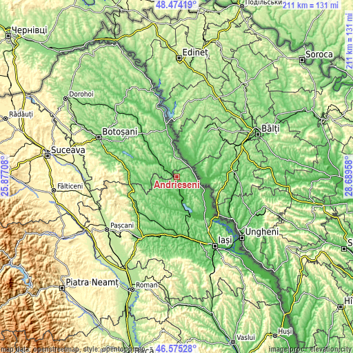 Topographic map of Andrieşeni