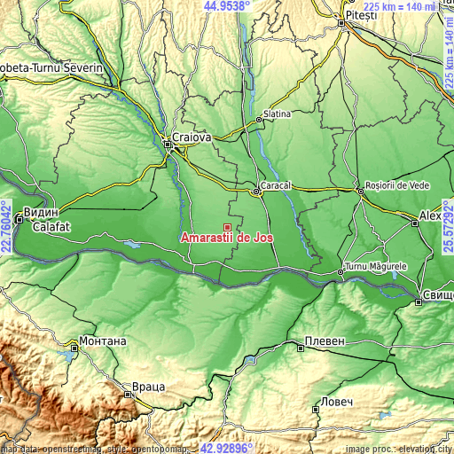 Topographic map of Amărăştii de Jos