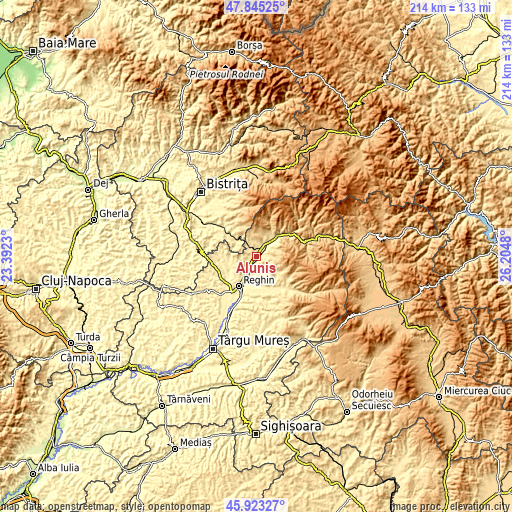 Topographic map of Aluniş