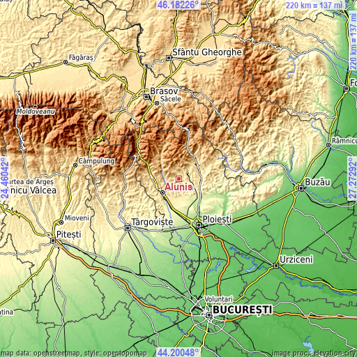 Topographic map of Aluniş