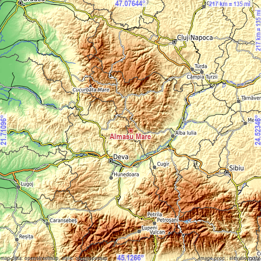 Topographic map of Almaşu Mare