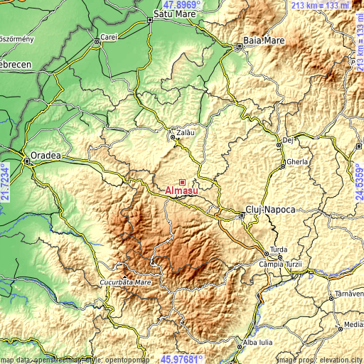 Topographic map of Almaşu