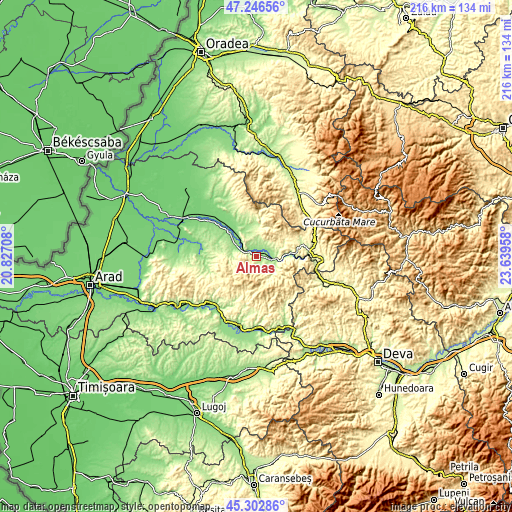 Topographic map of Almaş