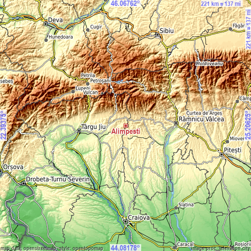 Topographic map of Alimpeşti