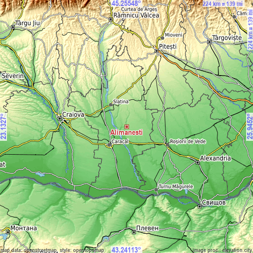 Topographic map of Alimănești