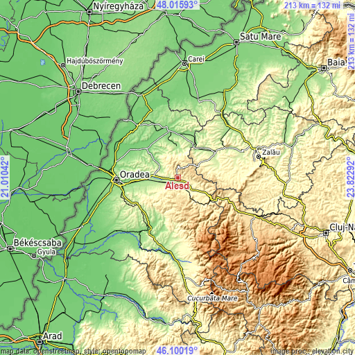 Topographic map of Aleşd