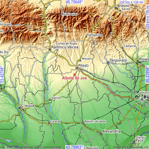 Topographic map of Albota de Jos