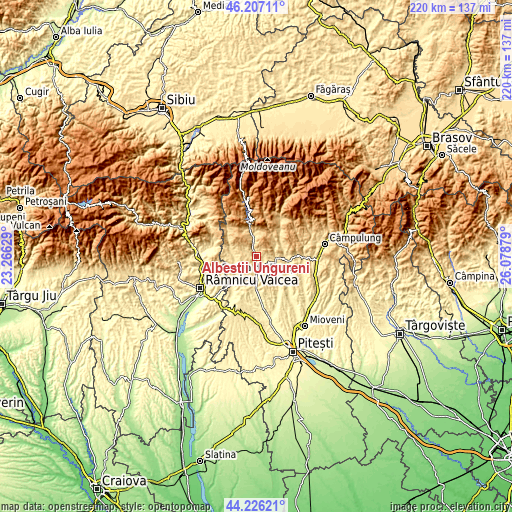 Topographic map of Albeștii Ungureni