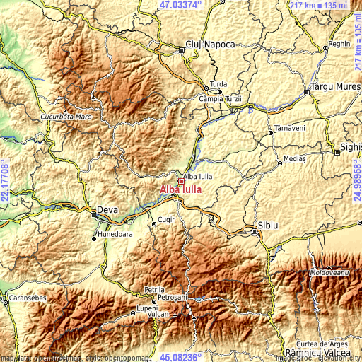 Topographic map of Alba Iulia