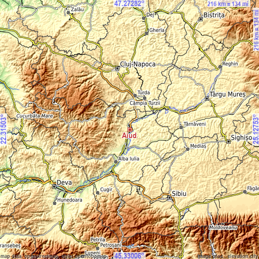 Topographic map of Aiud