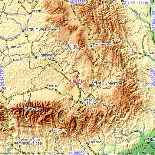 Topographic map of Aita Mare