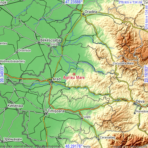 Topographic map of Agrișu Mare