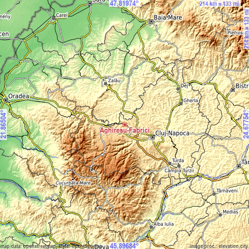 Topographic map of Aghireșu-Fabrici