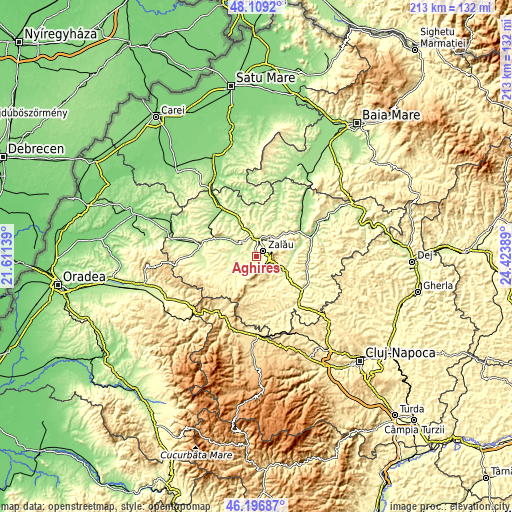 Topographic map of Aghireș