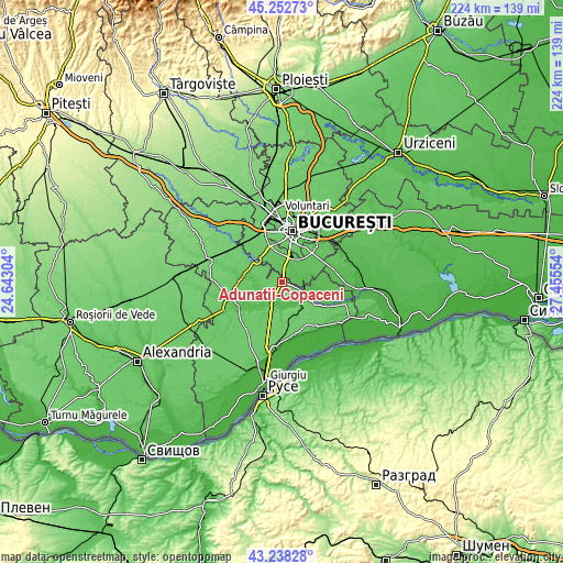 Topographic map of Adunații-Copăceni