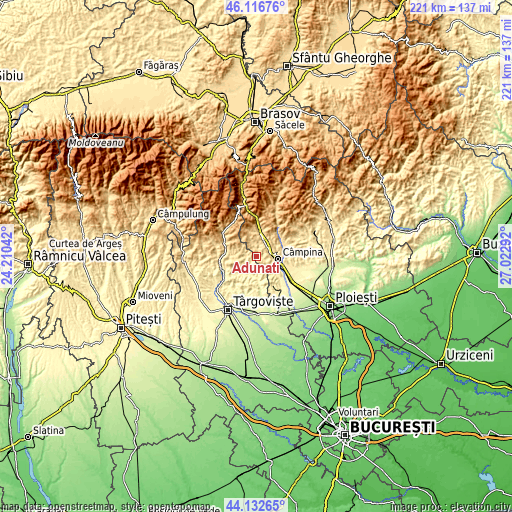 Topographic map of Adunaţi