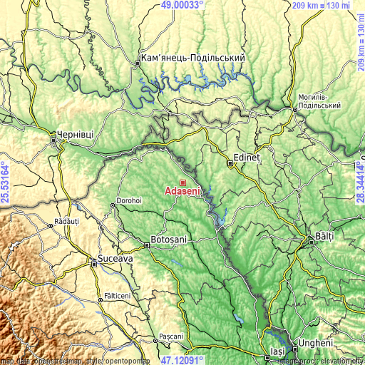 Topographic map of Adășeni