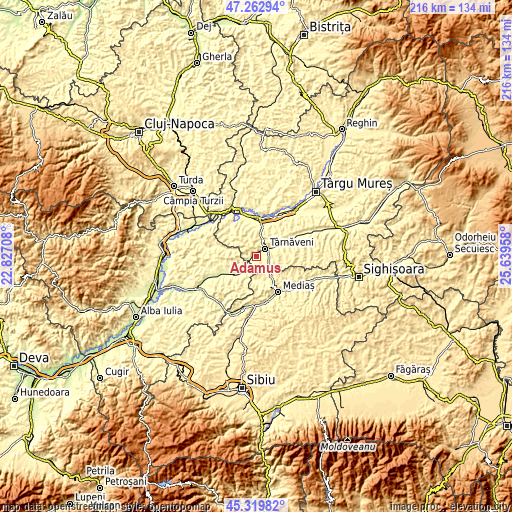 Topographic map of Adămuş