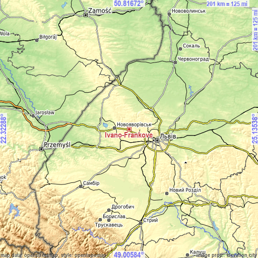 Topographic map of Ivano-Frankove