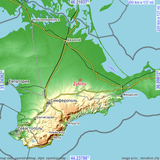 Topographic map of Zybiny