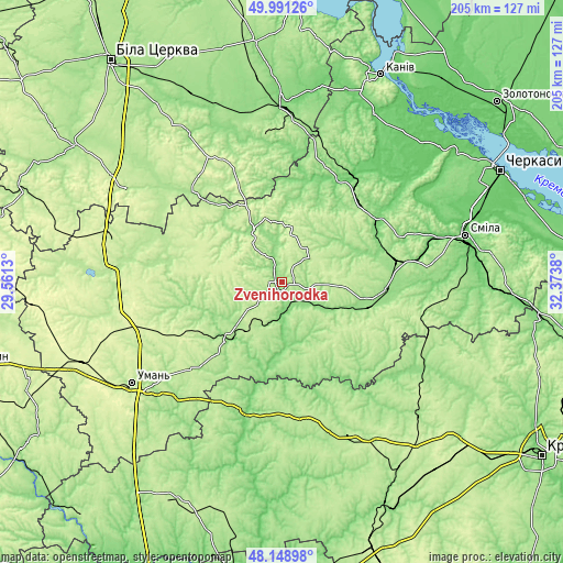 Topographic map of Zvenihorodka