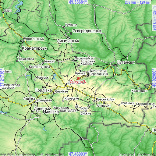 Topographic map of Zoryns’k