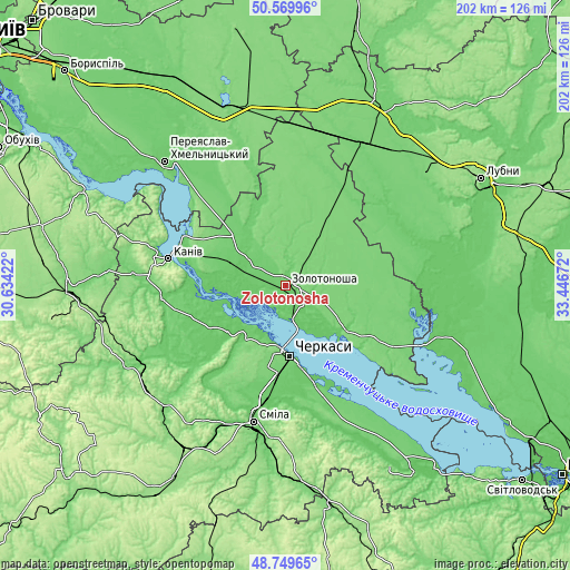 Topographic map of Zolotonosha