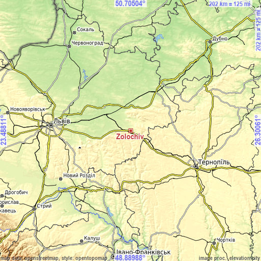 Topographic map of Zolochiv