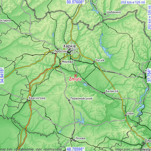 Topographic map of Zmiyiv