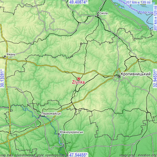 Topographic map of Zlynka