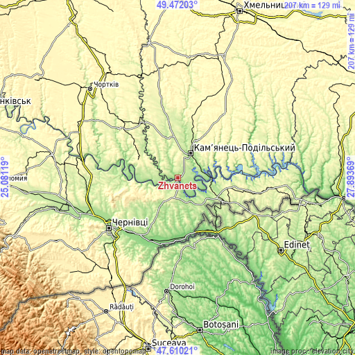 Topographic map of Zhvanets