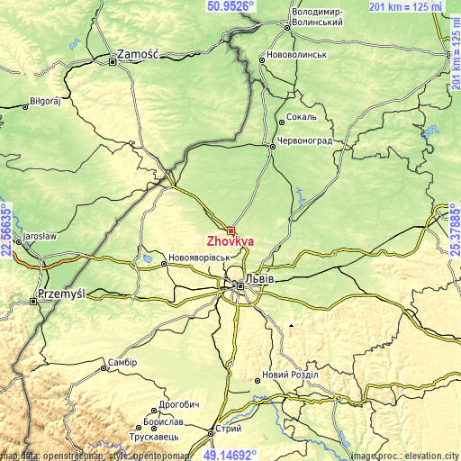 Topographic map of Zhovkva