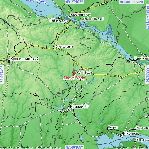 Topographic map of Zhovti Vody