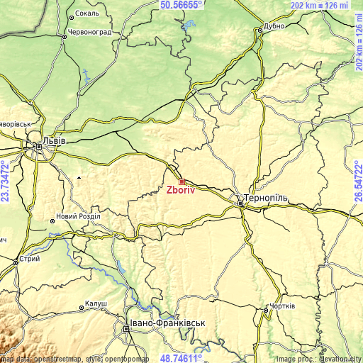 Topographic map of Zboriv