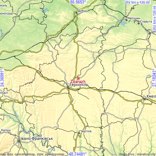 Topographic map of Zbarazh