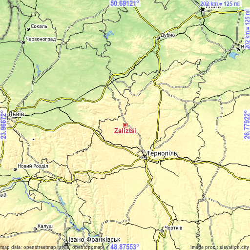 Topographic map of Zaliztsi