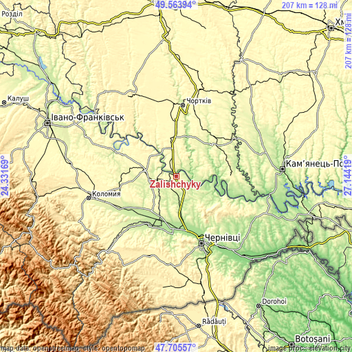 Topographic map of Zalishchyky