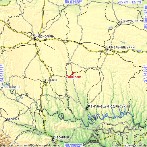 Topographic map of Zakupne